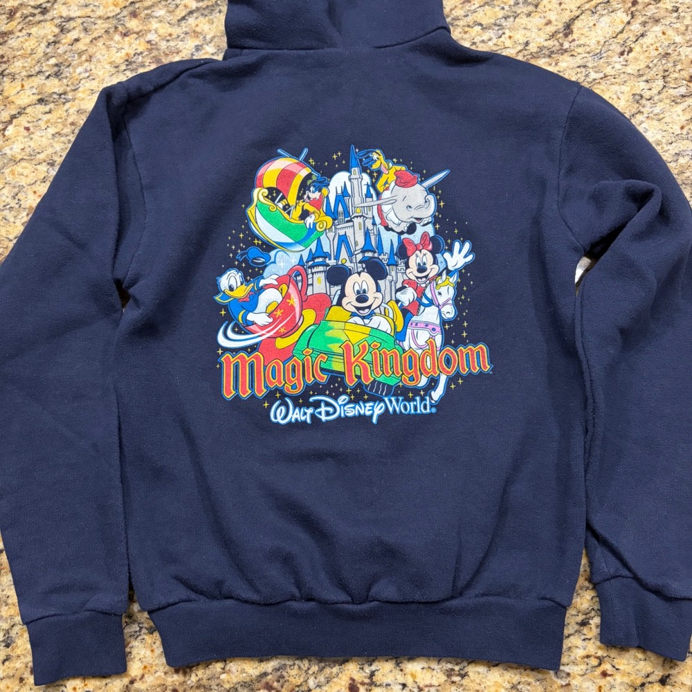VIntage Disney World Magic Kingdom Boy Blue Zip Up Hoodie Mickey Minnie M ws